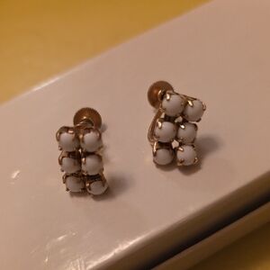 Vintage Gold and White Cube Earrings